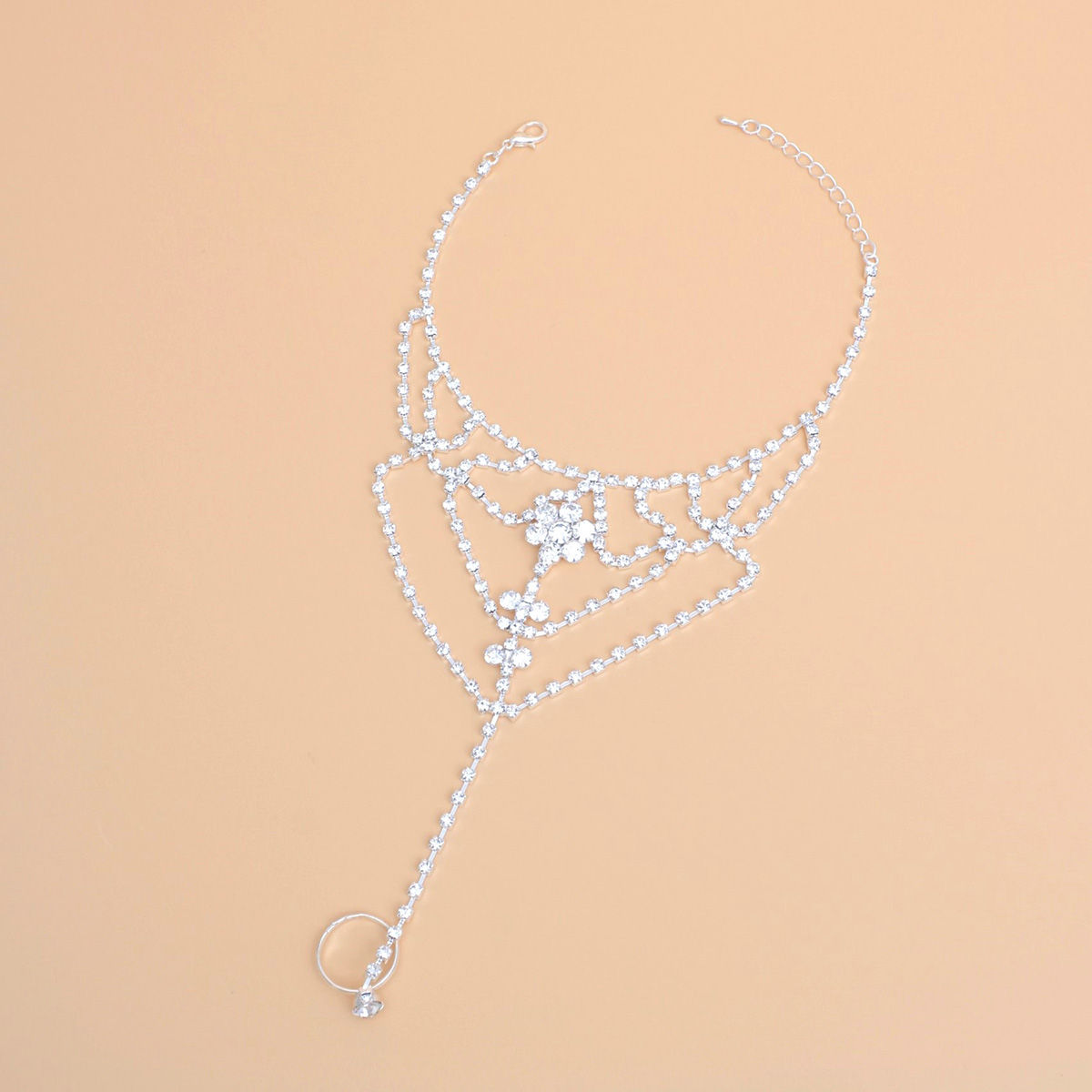 Toe Ring Ankle Chain Silver Rhinestone Stylish Women’s Jewelry