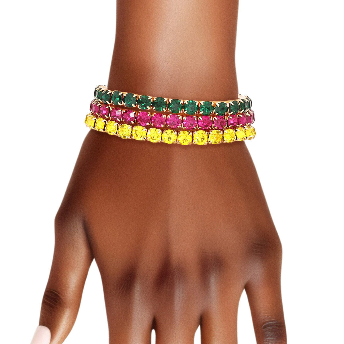 Women’s 3 Strand Multicolor Rhinestone Bracelet 5mm Stylish Layered Jewelry