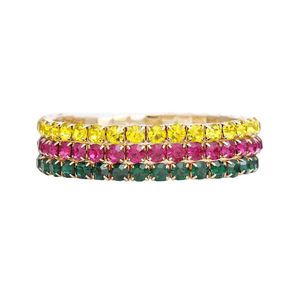 Women’s 3 Strand Multicolor Rhinestone Bracelet 5mm Stylish Layered Jewelry