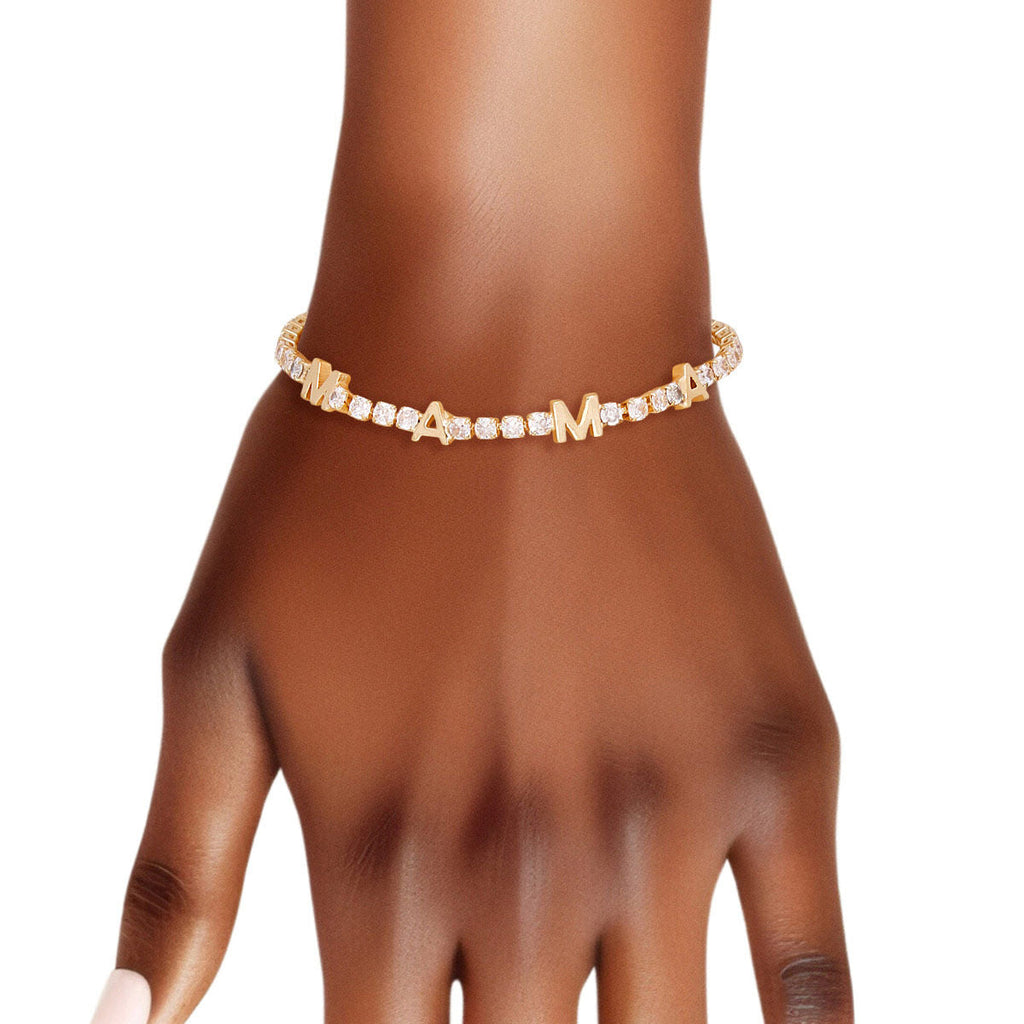 Tennis Bracelet Gold CZ Rhinestone MAMA Stylish Women's Jewelry