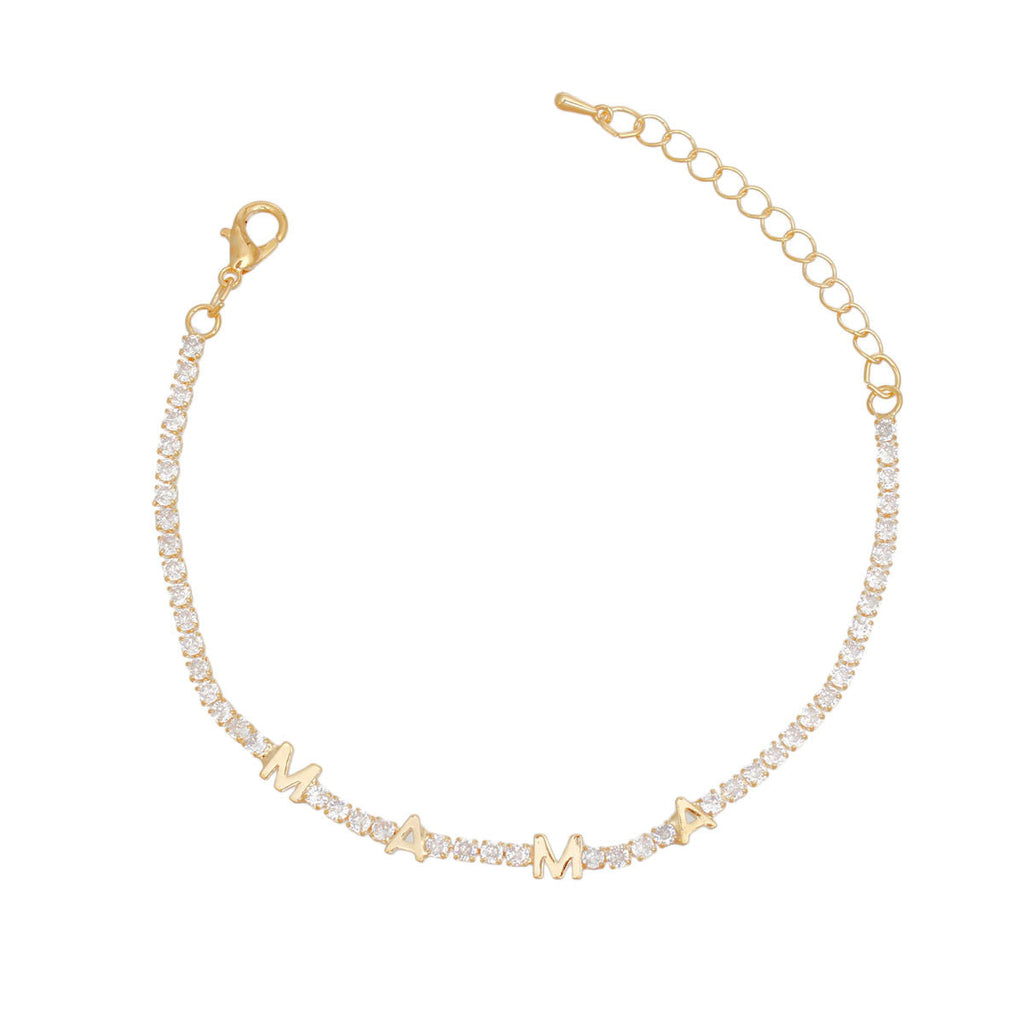 Tennis Bracelet Gold CZ Rhinestone MAMA Stylish Women's Jewelry