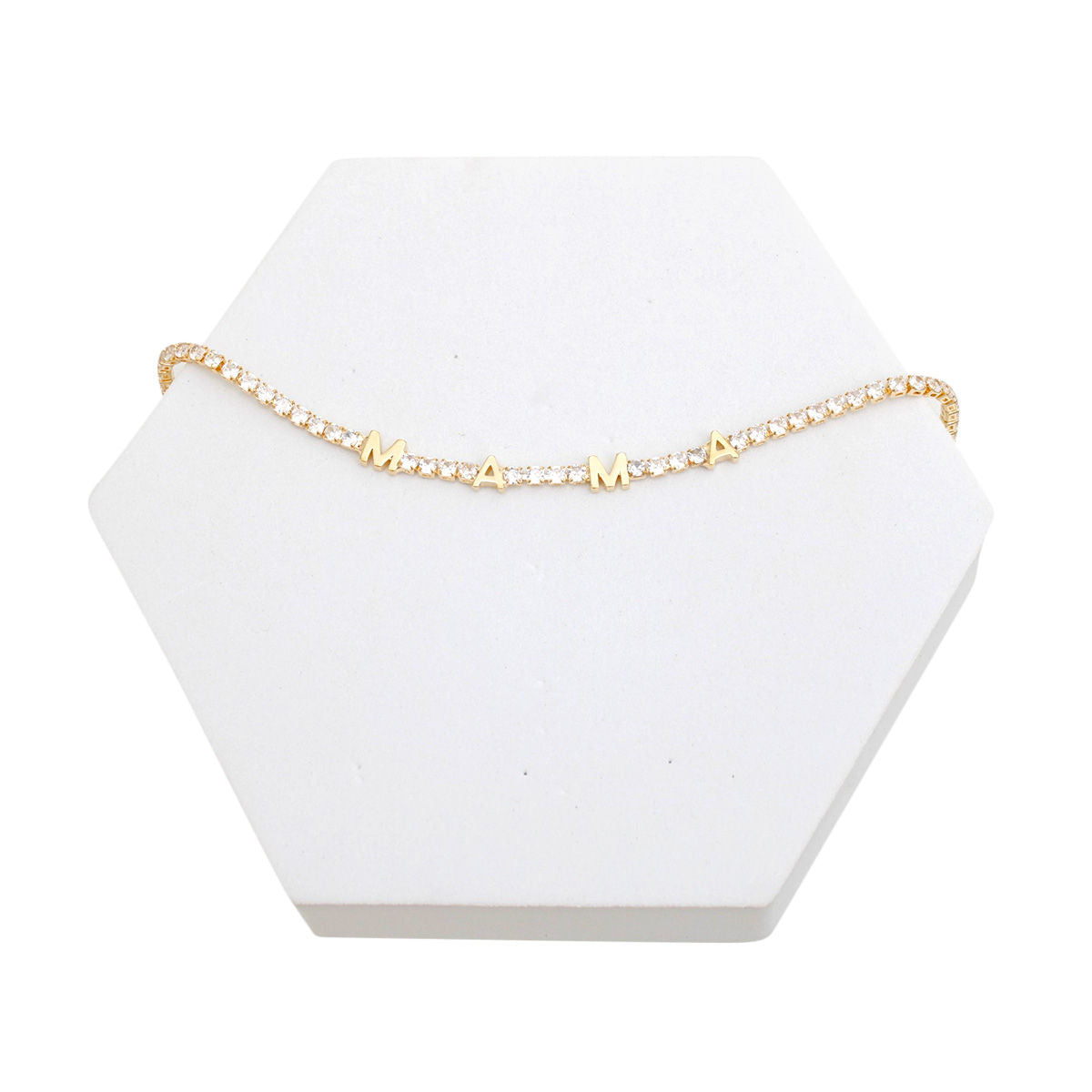 Tennis Bracelet Gold CZ Rhinestone MAMA Stylish Women's Jewelry