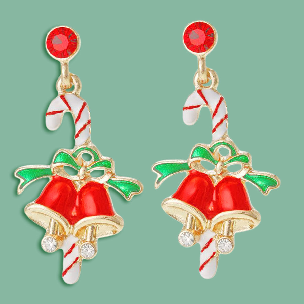 Statement Candy Cane and Bell Earrings Holiday Trendy Jewelry