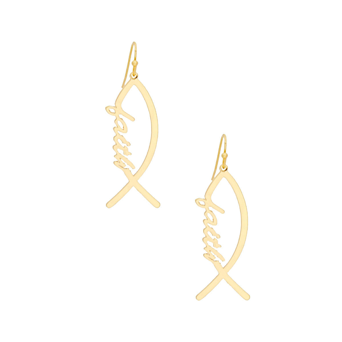 Women’s Gold Fish Hook Earrings Faith Symbol Stylish Jewelry