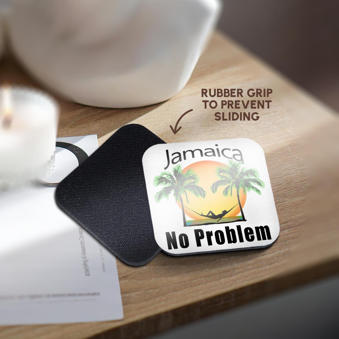 3dRose Macdonald Creative Studios – Jamaica - Tropical Jamaica No Problem Caribbean Island Beach Design. - Coasters