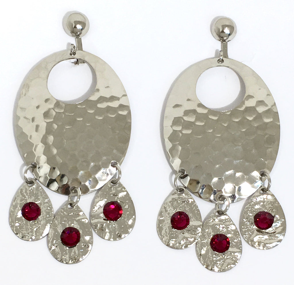 Hammered Ruby Chandelier Earrings