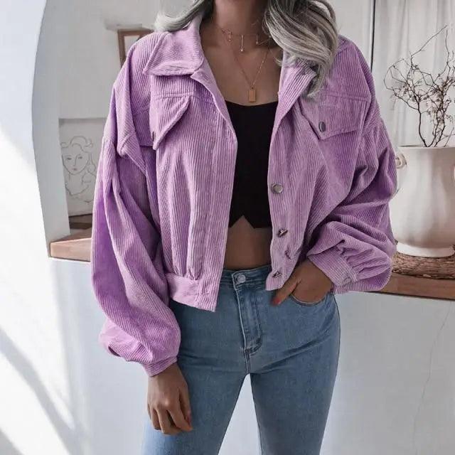 Sizzling Women's Corduroy Lantern Long Sleeves Stylish Jacket Fall Winter Elegant In Solid Color Loose Casual Short Jackets
