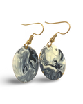 Black & White Hand Painted Marbleized Mini Oval Earrings
