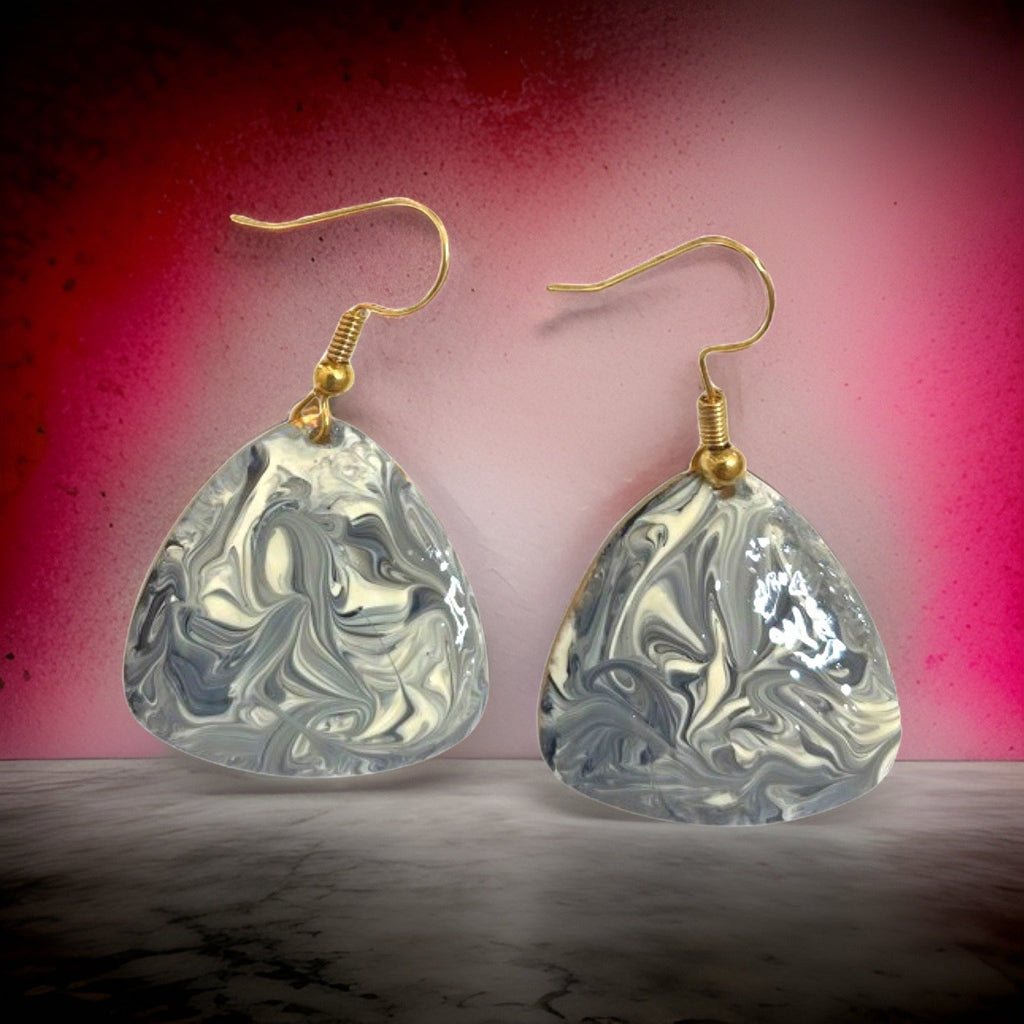 Black & White Marble Guitar Pick Lures of Love Earrings