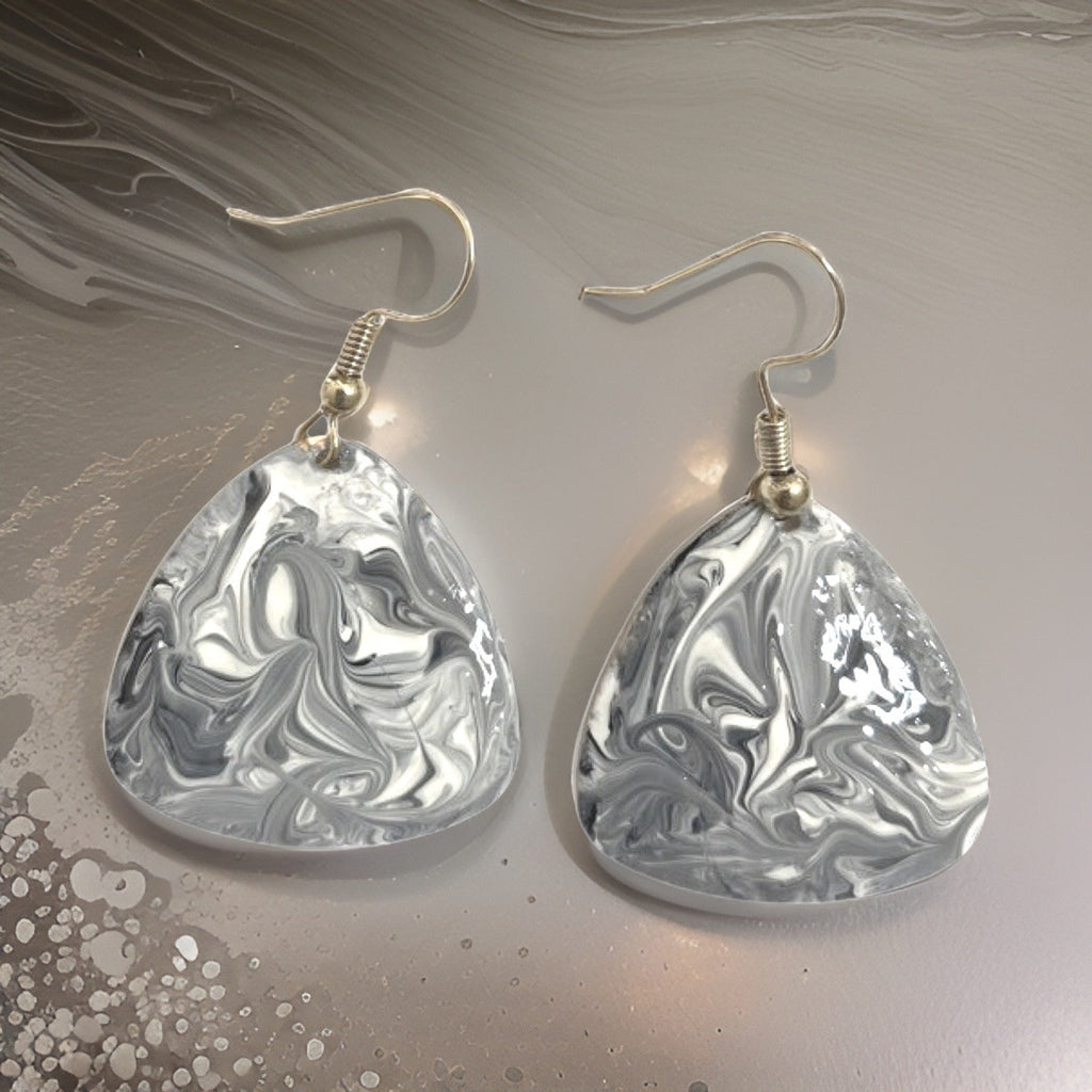 Black & White Marble Guitar Pick Lures of Love Earrings