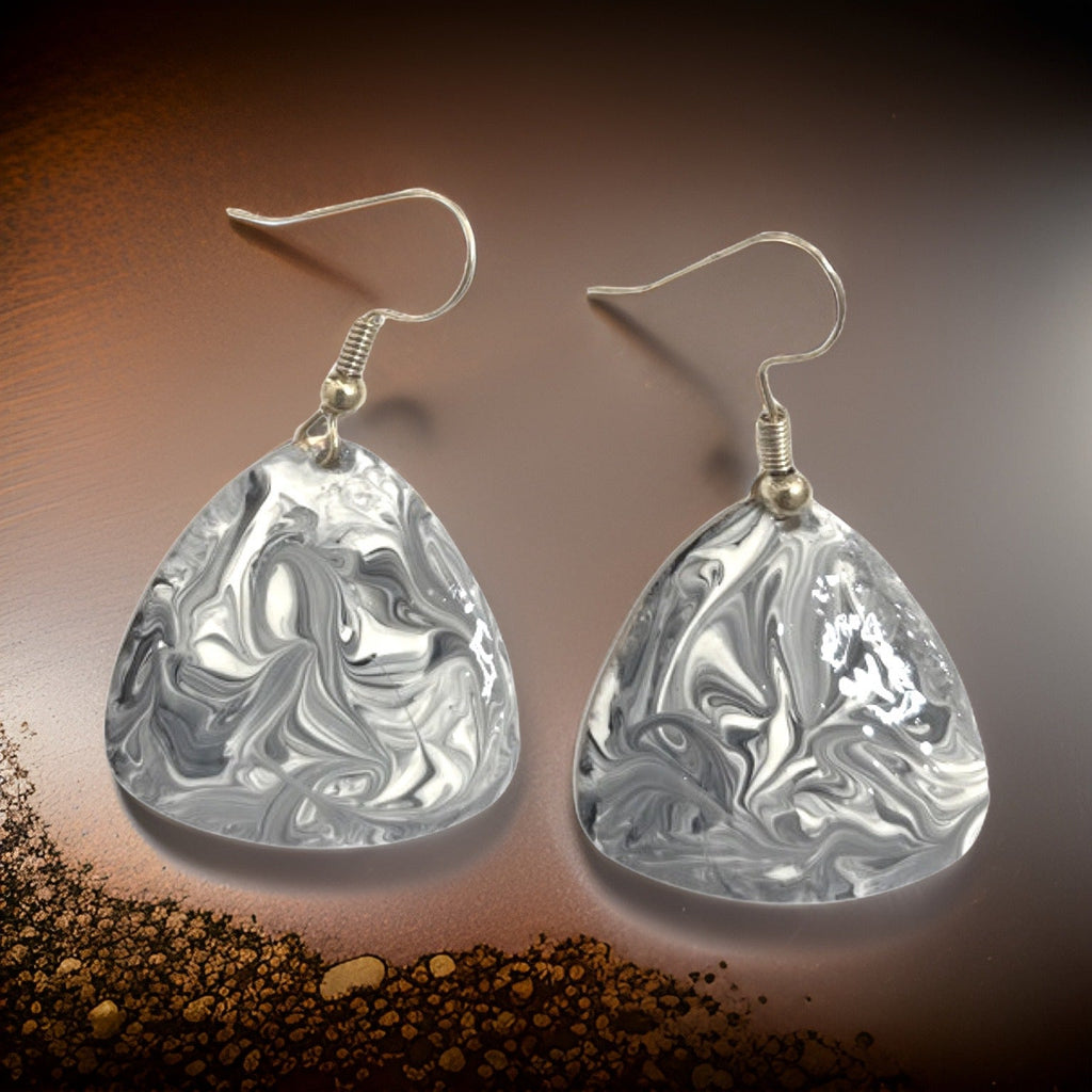 Black & White Marble Guitar Pick Lures of Love Earrings