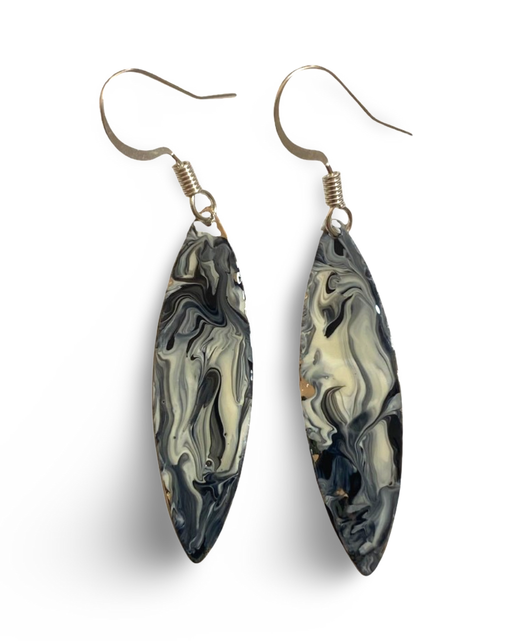 Black & White  Marble Mini Navette Lures of Love Earrings