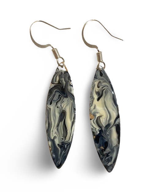 Black & White  Marble Mini Navette Lures of Love Earrings