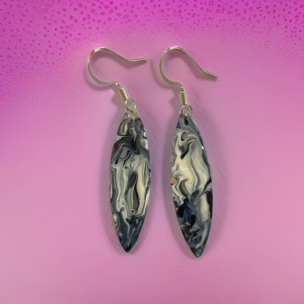 Black & White  Marble Mini Navette Lures of Love Earrings