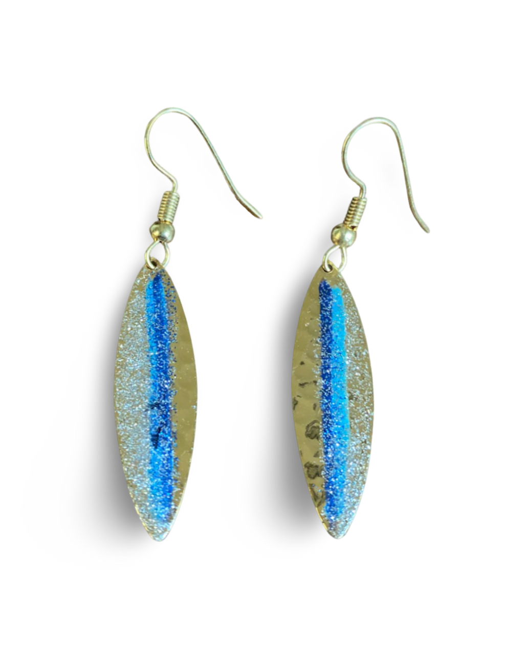 Art Deco Hand Painted Blue Mini Navette Earrings