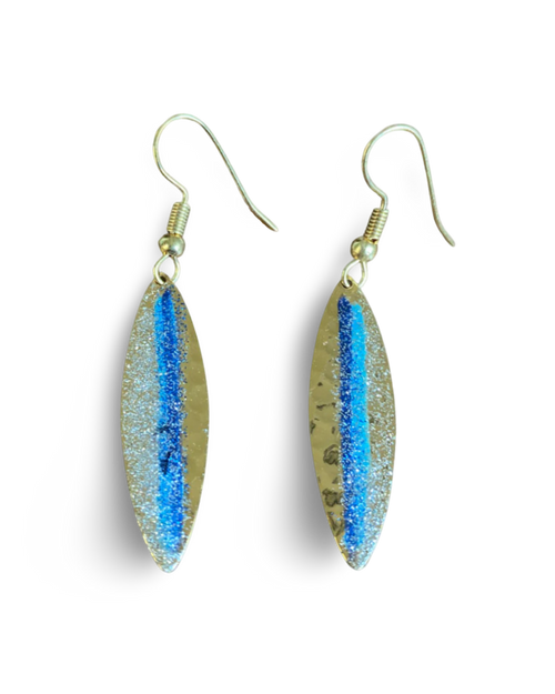 Art Deco Hand Painted Blue Mini Navette Earrings