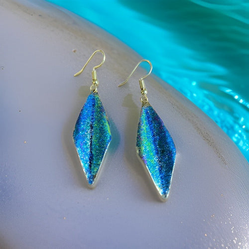 Art Deco Hand Painted Blue Green Wavy Earrings