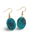 Blue & Green Hand Painted Marbleized Mini Oval Earrings