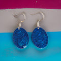 Blue Hand Painted Marbleized Mini Oval Earrings