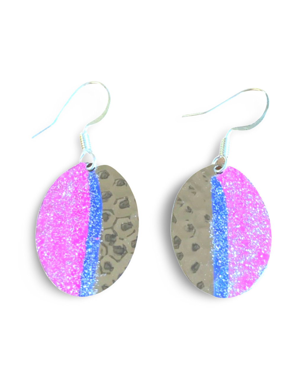 Art Deco Hand Painted Pink & Blue Mini Oval Earrings