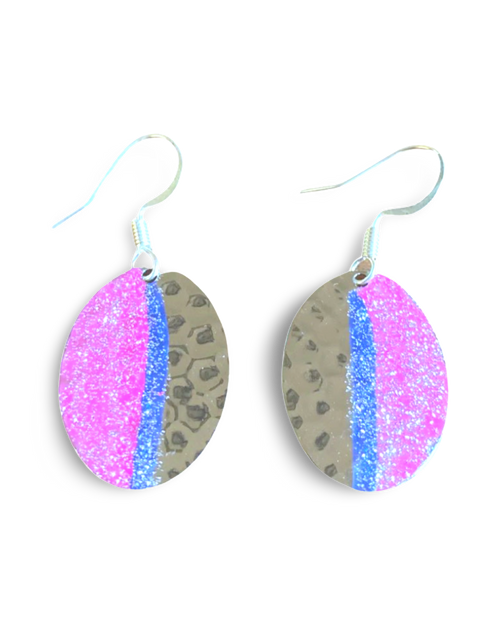 Art Deco Hand Painted Pink & Blue Mini Oval Earrings
