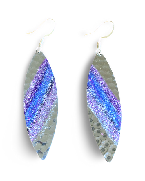 Art Deco Hand Painted Purple & Blue Navette Earrings