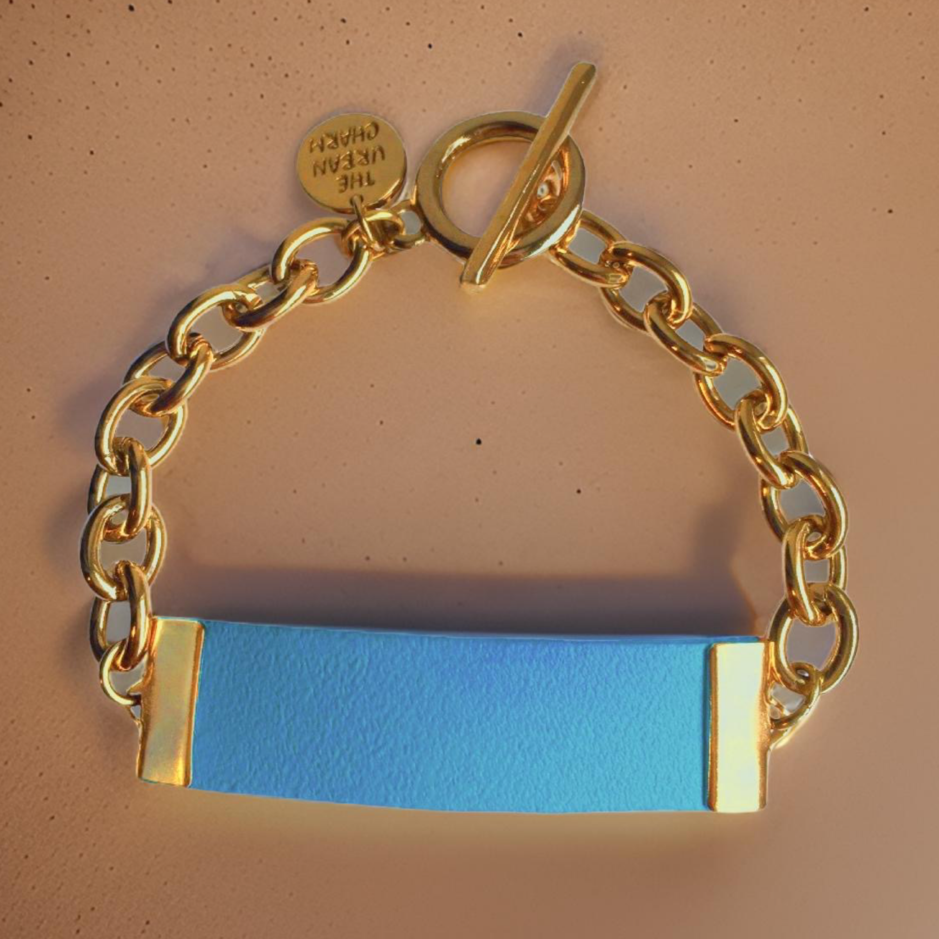 Baby Blue Leather and Chain ID Toggle Bracelet by The Urban Charm