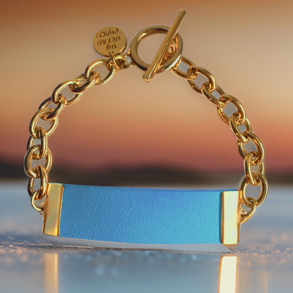 Baby Blue Leather and Chain ID Toggle Bracelet by The Urban Charm