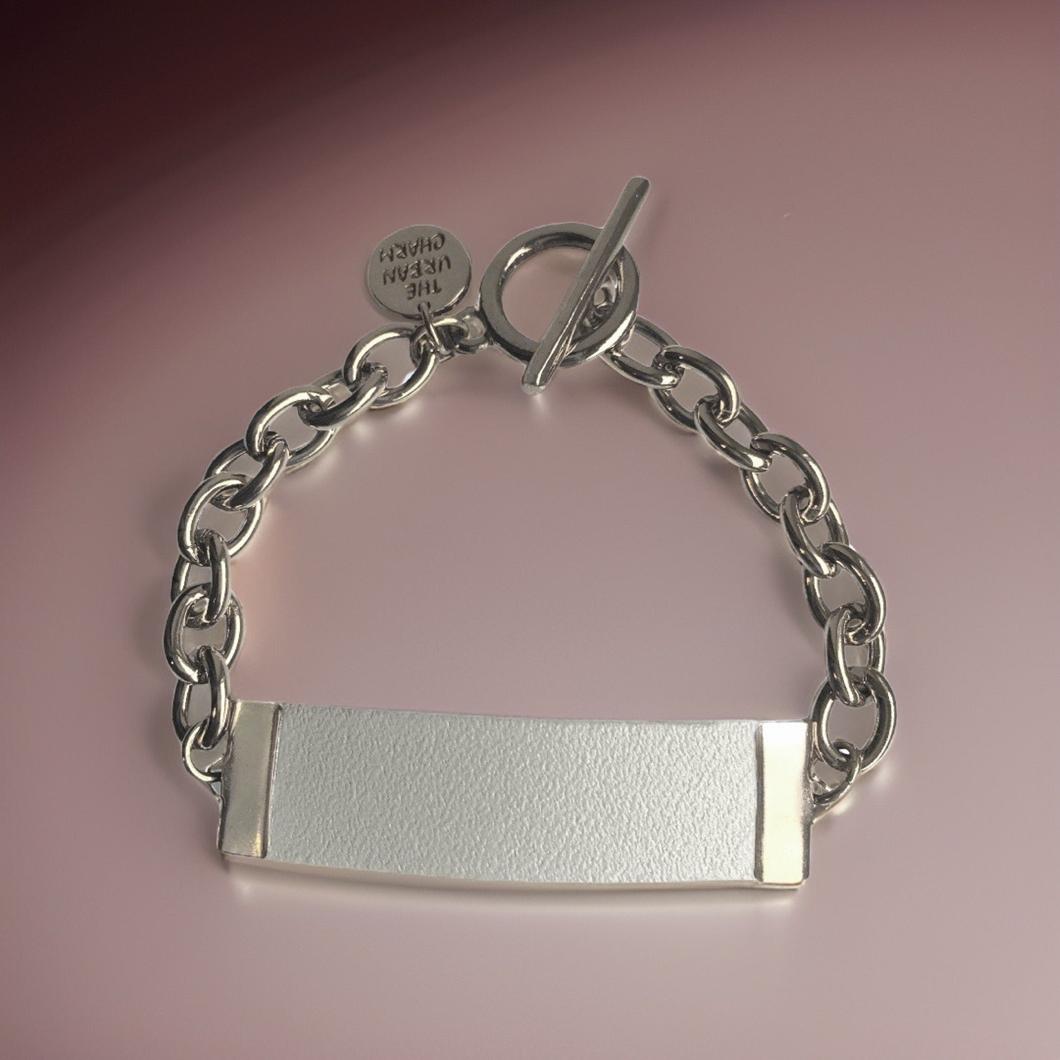 White Genuine Leather and Chain ID Charm Toggle Bracelet