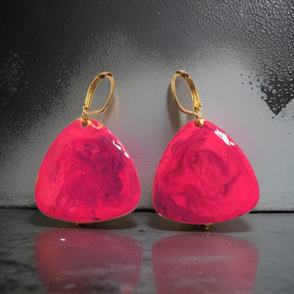 Pink & Purple Hand Painted Marbleized Guitar Pick Earrings