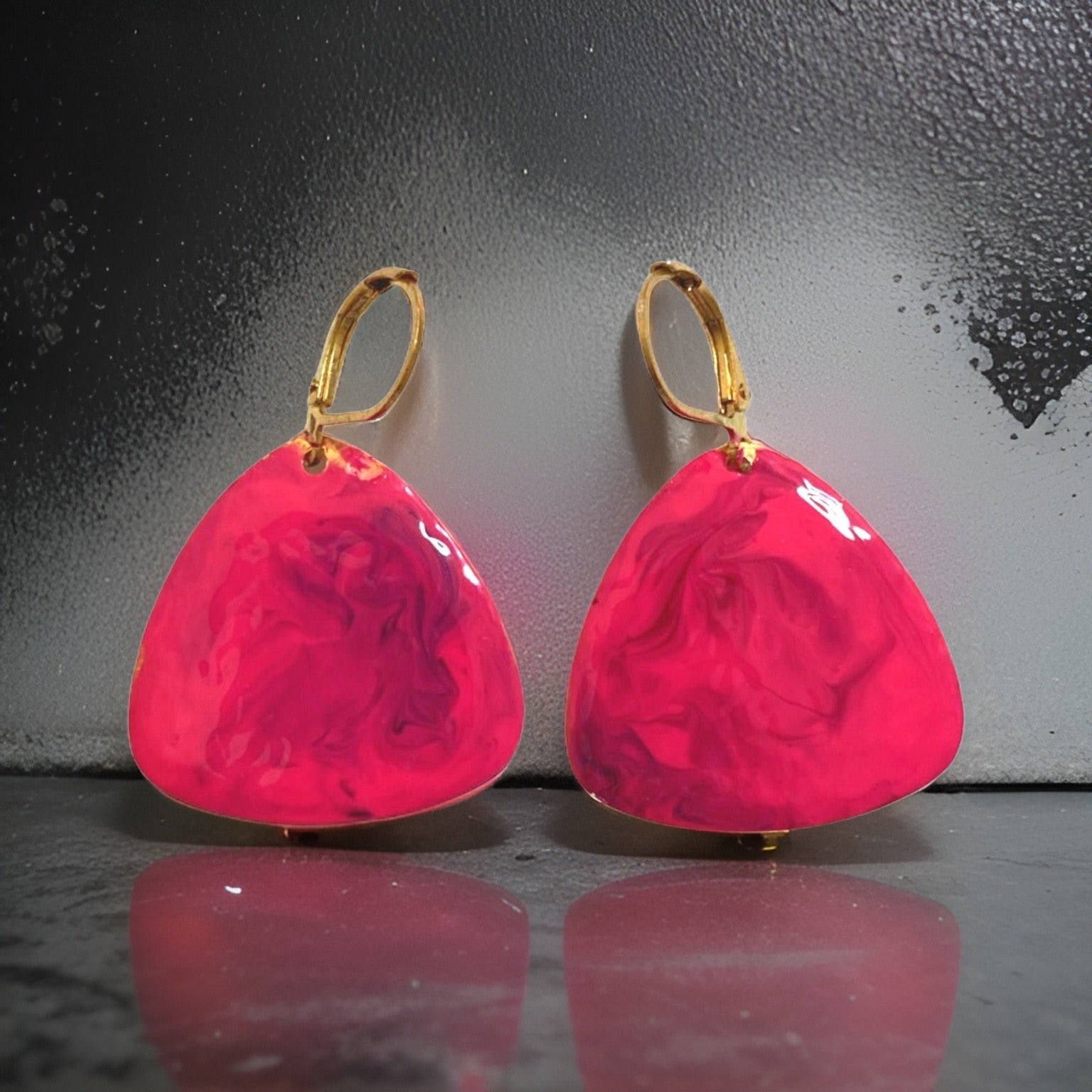 Pink & Purple Hand Painted Marbleized Guitar Pick Earrings