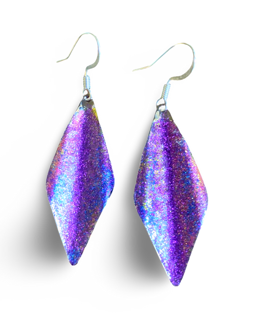 Art Deco Hand Painted Purple Blue Wavy Earrings