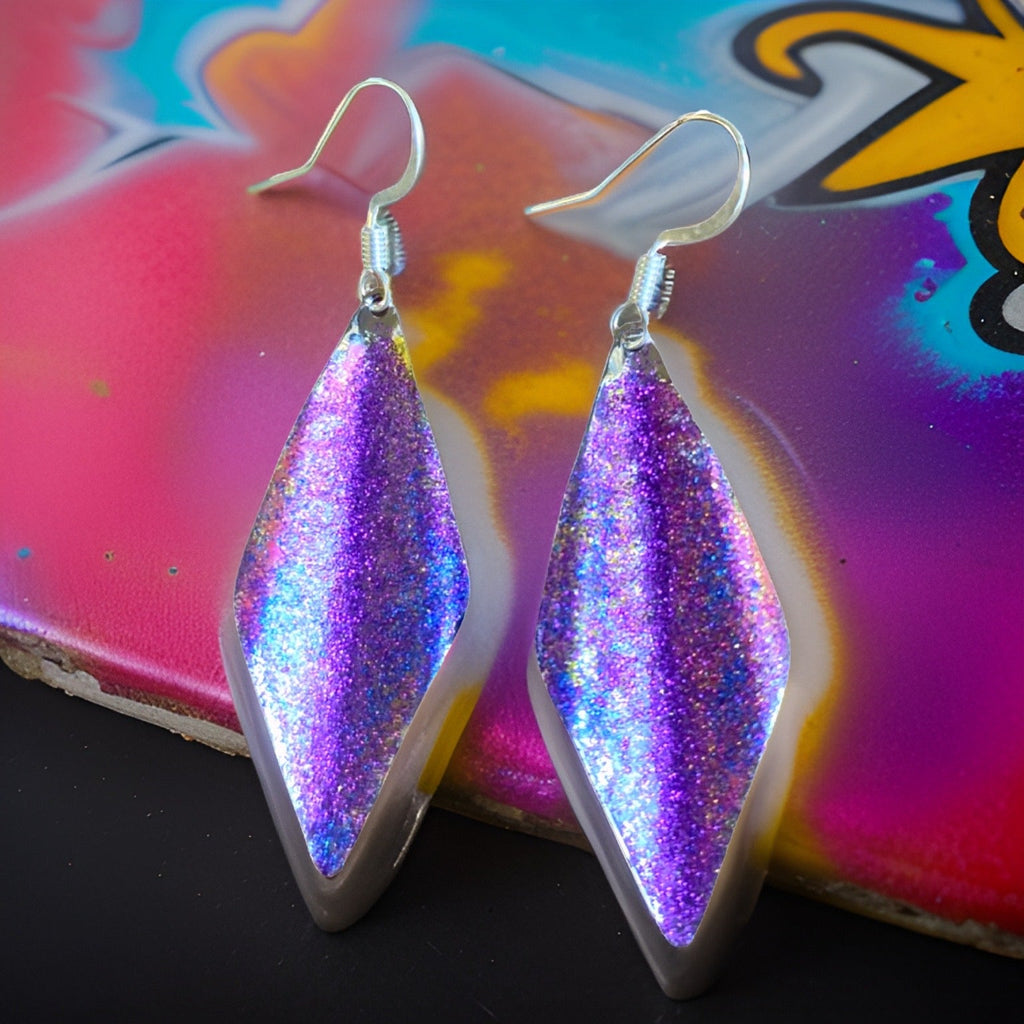Art Deco Hand Painted Purple Blue Wavy Earrings