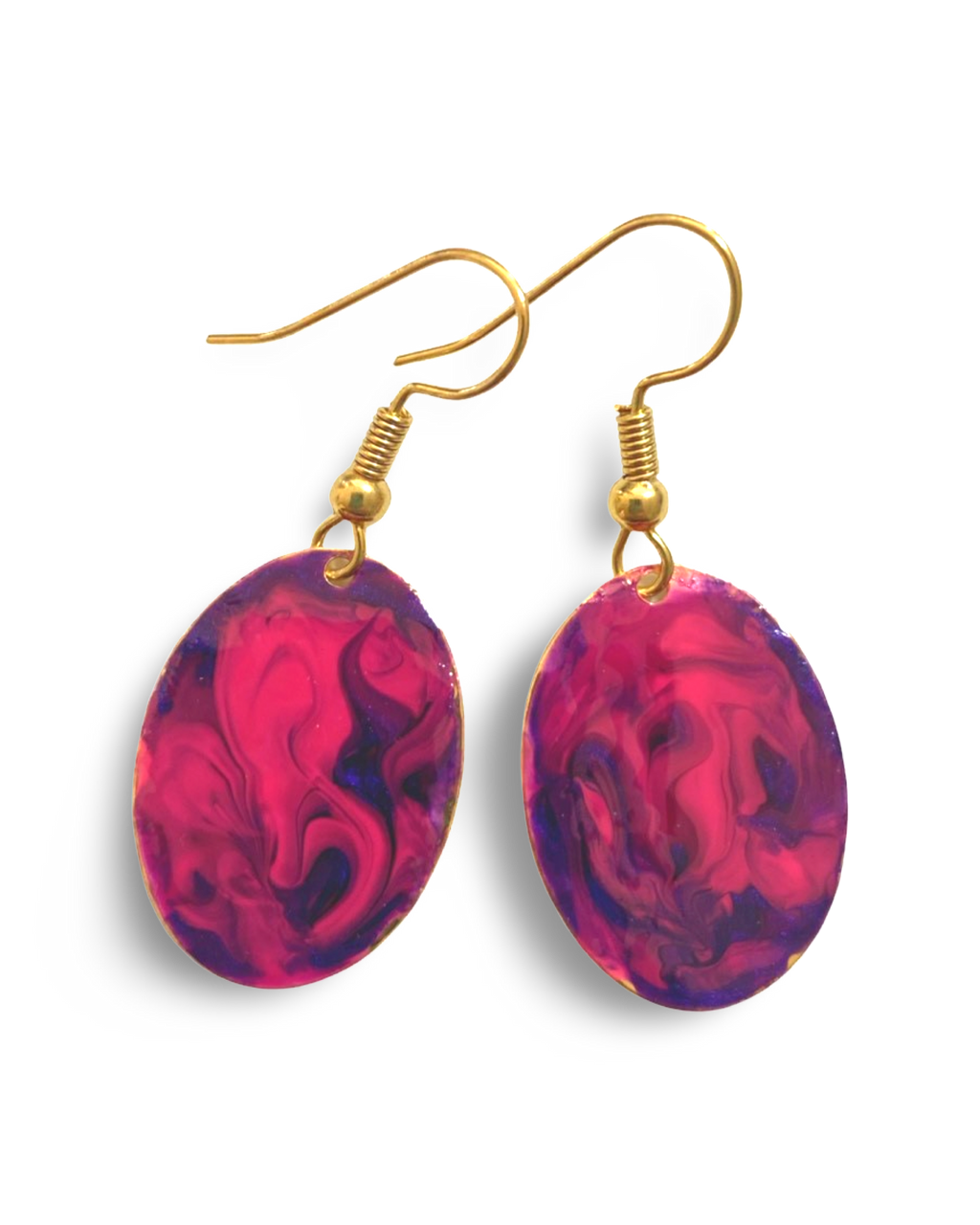 Purple Hand Painted Marbleized Mini Oval Earrings