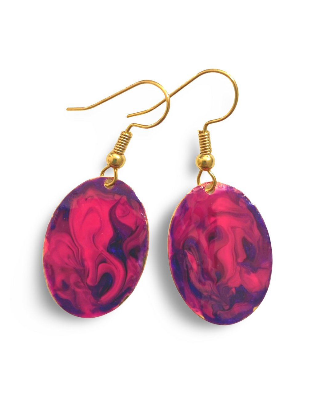 Purple Hand Painted Marbleized Mini Oval Earrings