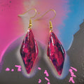 Hand Painted Purple Marbleized Hammered Wavy Dangle Earrings