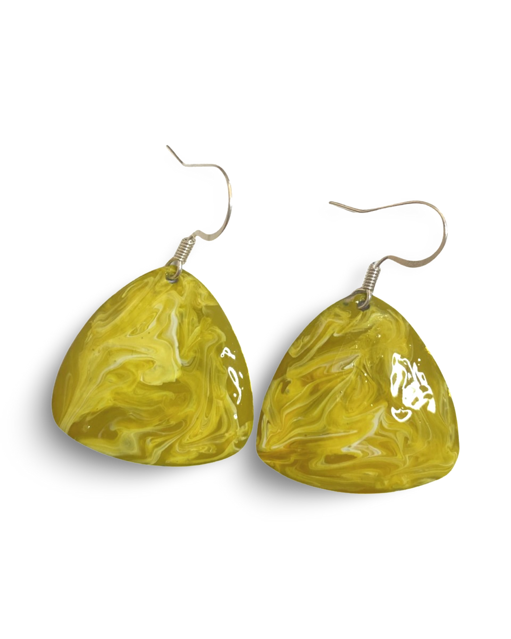 Yellow & White Hand Painted Marbleized Guitar Pick Earrings