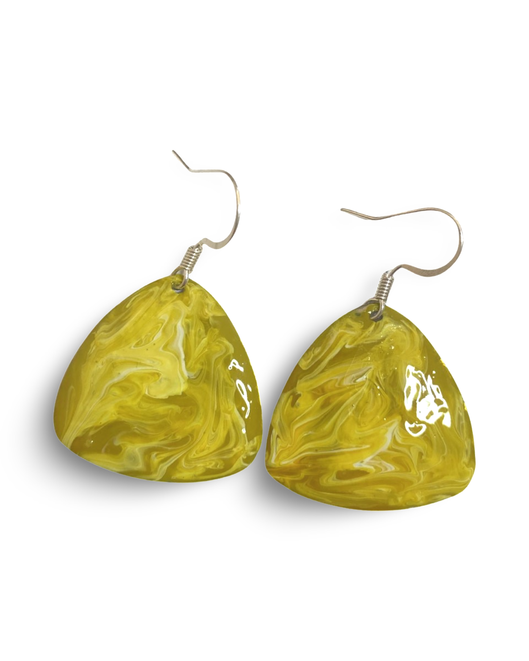 Yellow & White Hand Painted Marbleized Guitar Pick Earrings