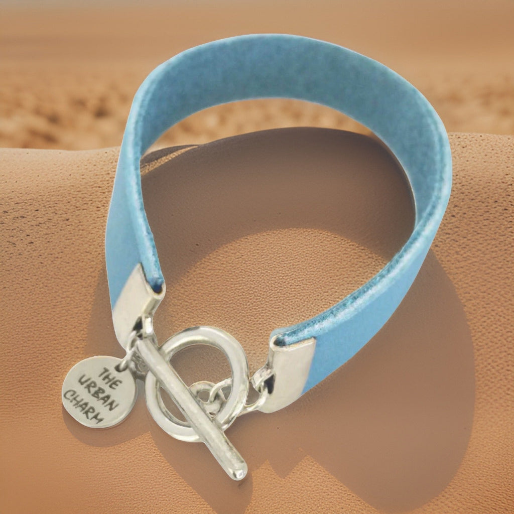 Baby Blue Leather Color Band Bracelet by The Urban Charm