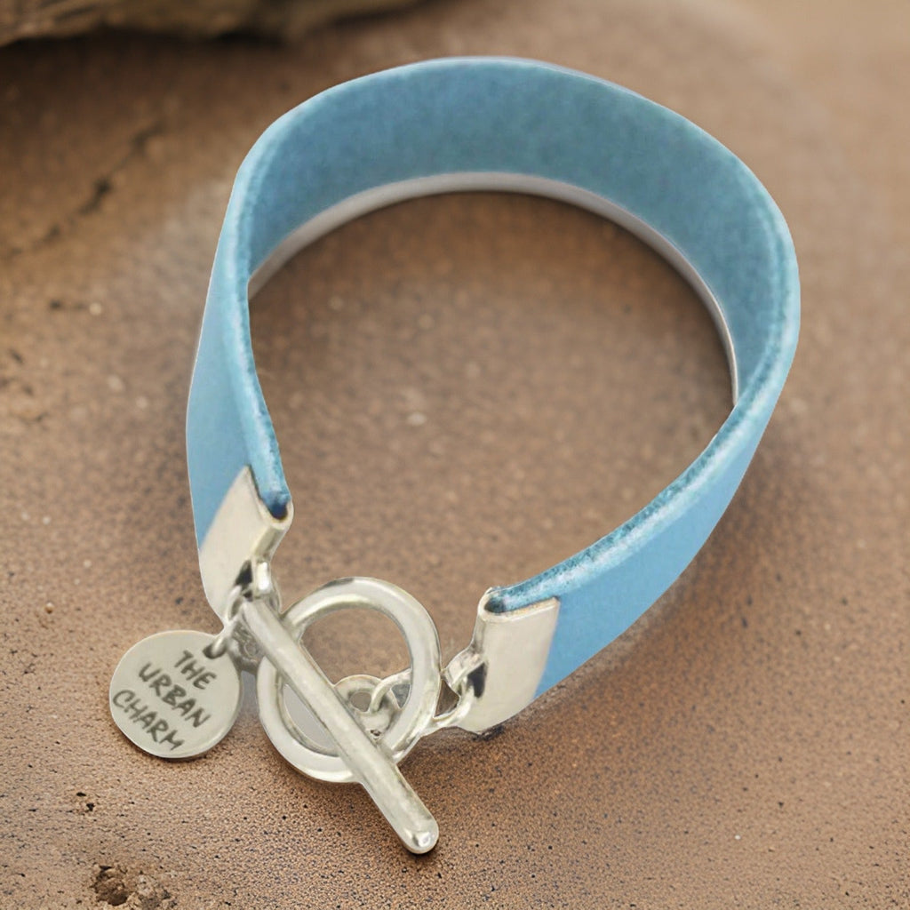 Baby Blue Leather Color Band Bracelet by The Urban Charm