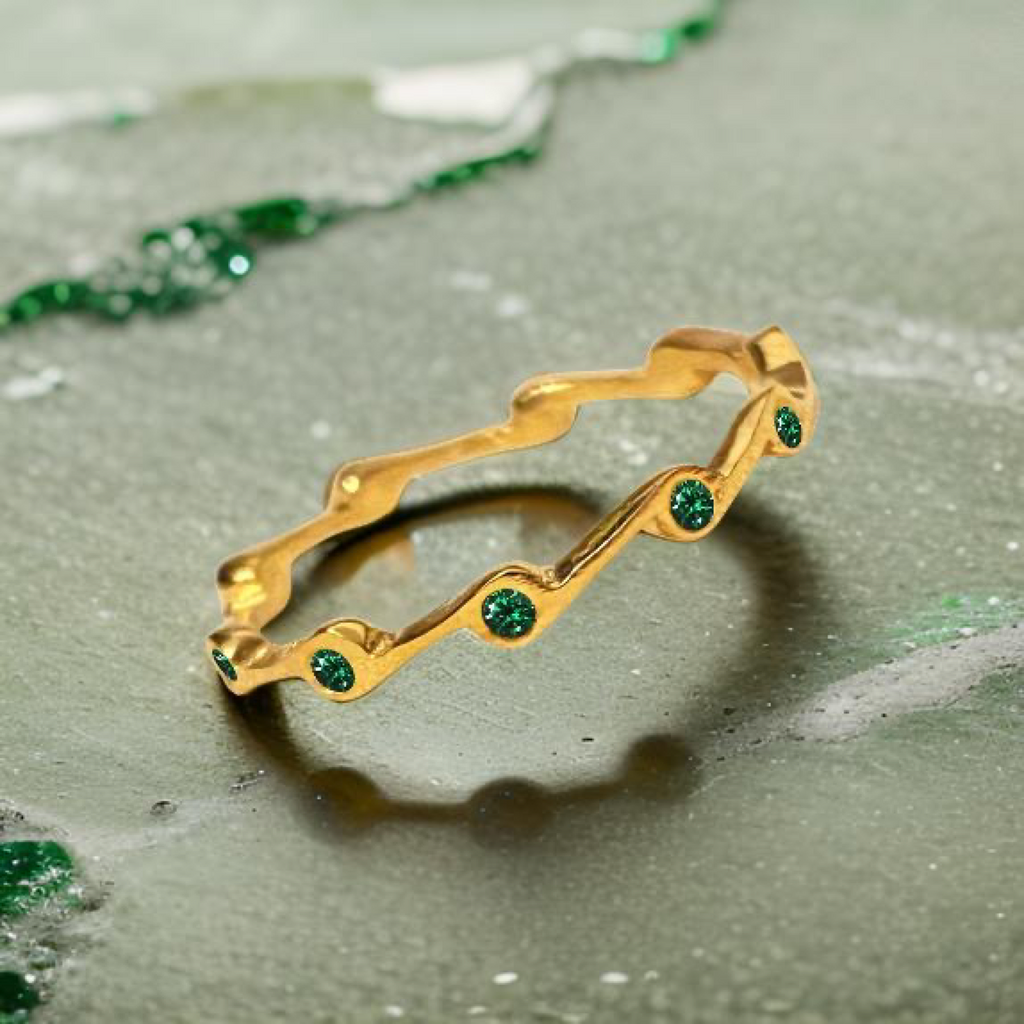 Emerald crystal Cubic Zirconia Birthstone Stacker Ring