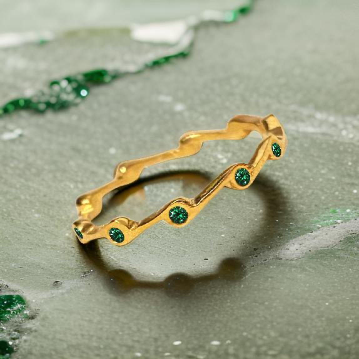 Emerald crystal Cubic Zirconia Birthstone Stacker Ring