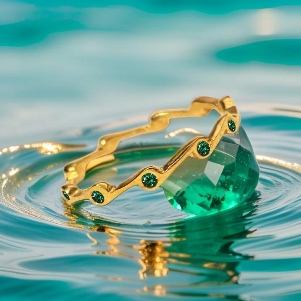 Emerald crystal Cubic Zirconia Birthstone Stacker Ring