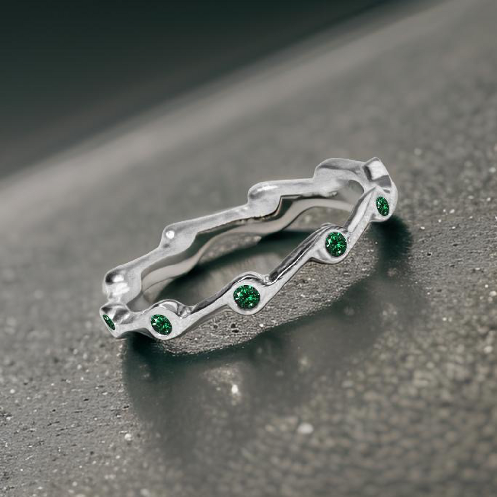 Emerald crystal Cubic Zirconia Birthstone Stacker Ring