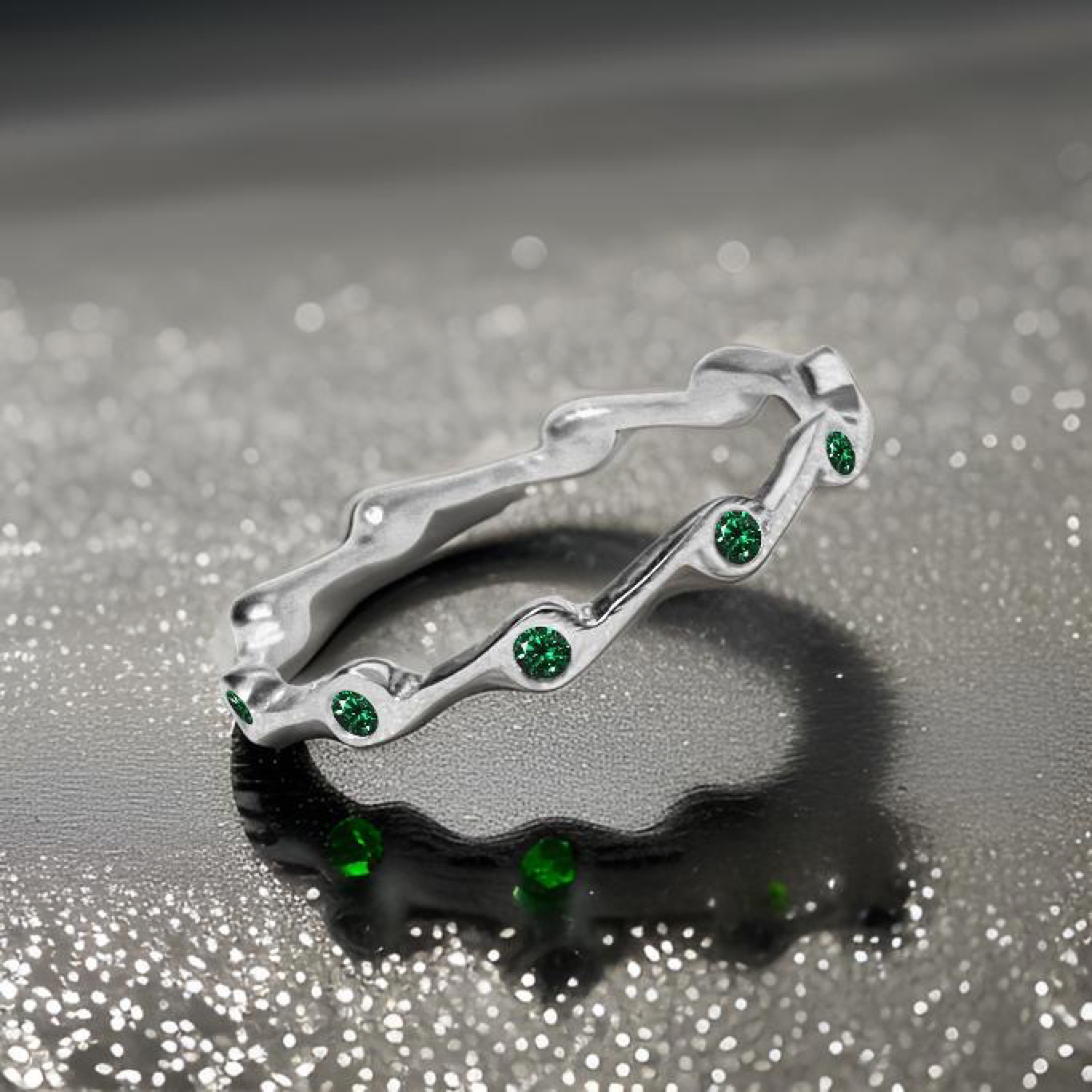 Emerald crystal Cubic Zirconia Birthstone Stacker Ring
