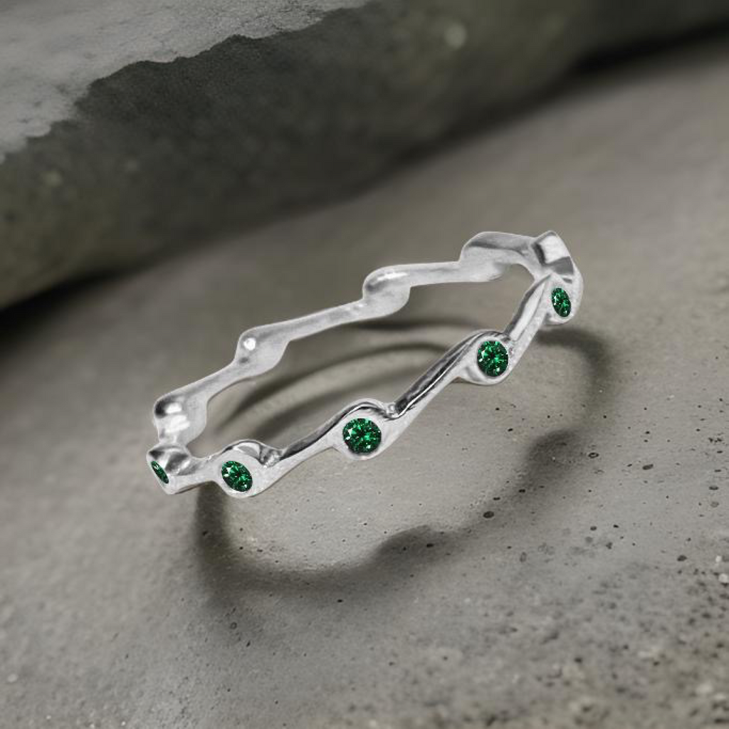 Emerald crystal Cubic Zirconia Birthstone Stacker Ring