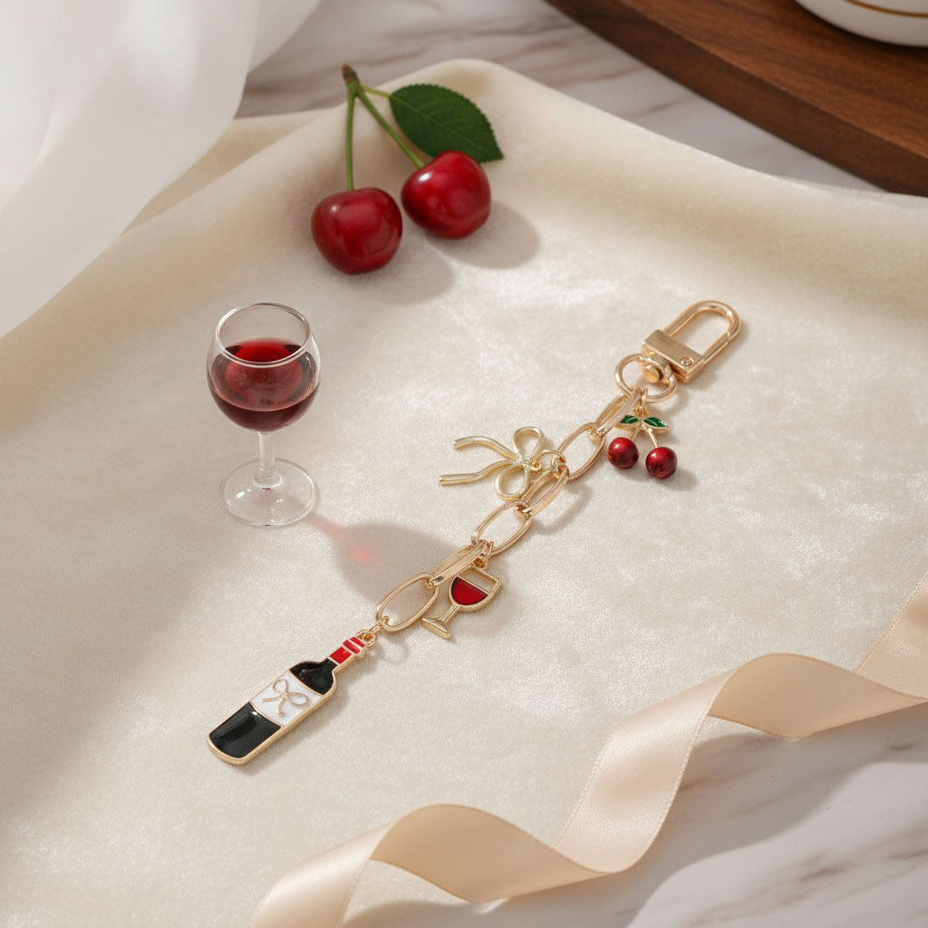Keychain Bag Clip with Red Wine Lovers Charms Stylish Accessory