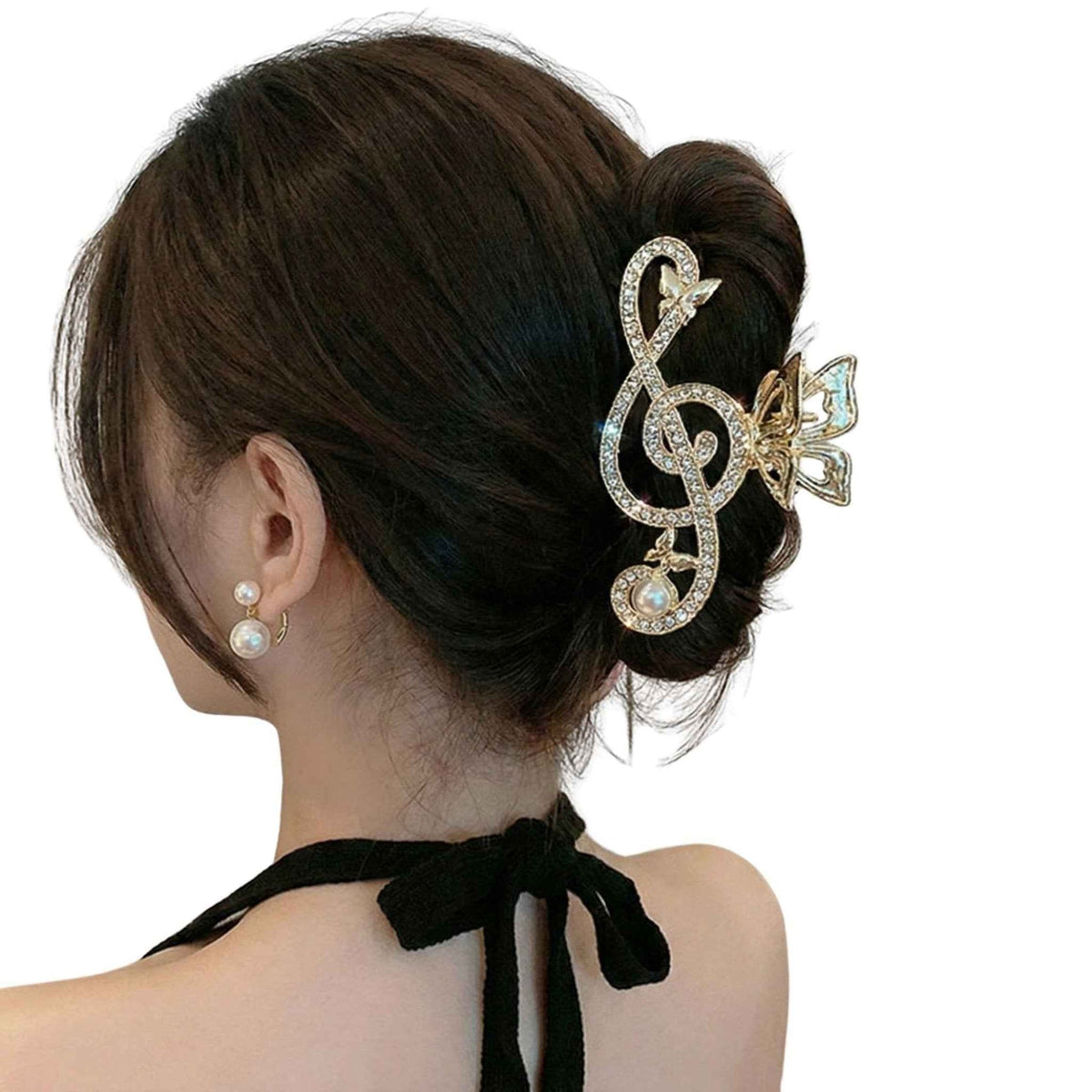 Treble Clef Hair Clip for Women, Gold Tone Music Note Claw Clip, Rhinestone Hair Accessories, Large Hair Clip for Thick Hair, Concert Gift