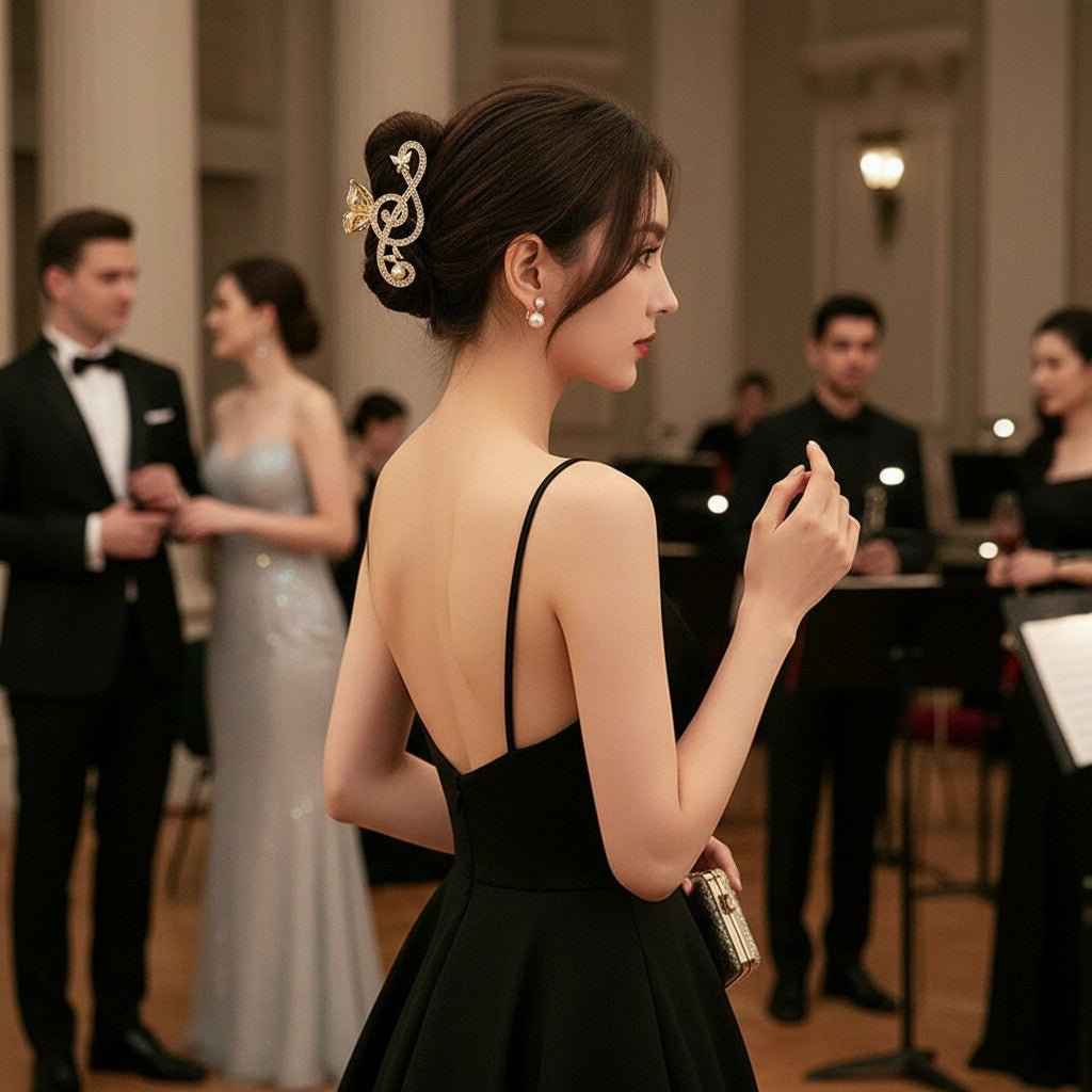 Treble Clef Hair Clip for Women, Gold Tone Music Note Claw Clip, Rhinestone Hair Accessories, Large Hair Clip for Thick Hair, Concert Gift
