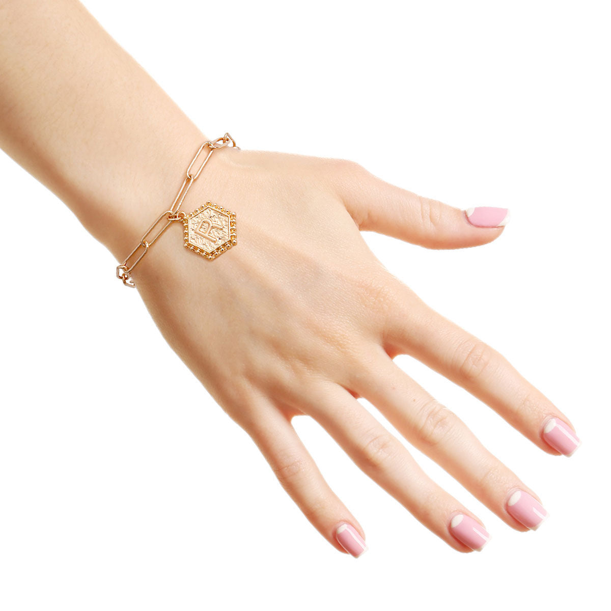 Initial R Hexagon Charm Bracelet Stylish Fashion Jewelry Accessory